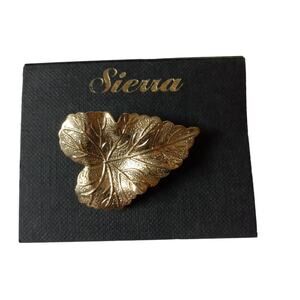 Sierra Gold Tone Leaf Brooch Fall Fashion Pin Textured Large Floral Vintage